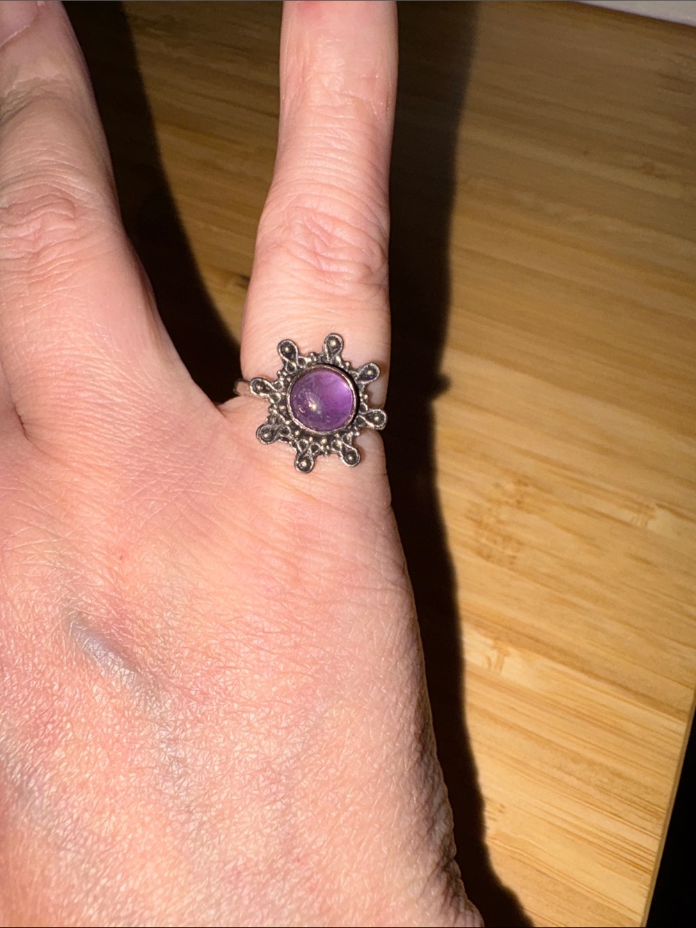 Silver Ring Amethyst Sunburst Ring sz 7 New - Picture 3 of 4